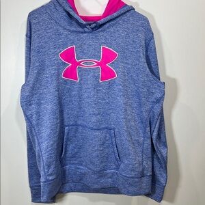 Under Armour Heather Blue Hoodie with Vibrant Pink Logo